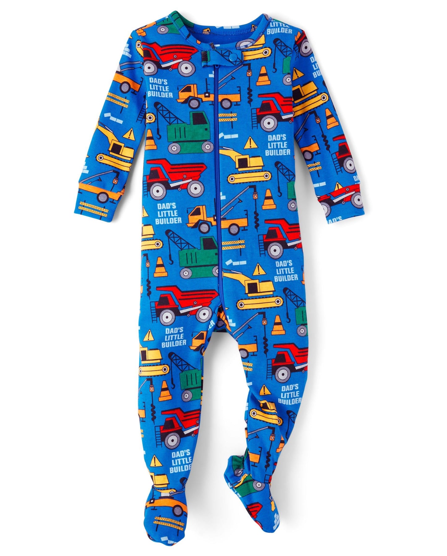 The Children'S Place,Baby Boys,And Toddler Long Sleeve 100% Cotton Zip-Front One Piece Footed Pajamas,Construction Trucks,12 Mon