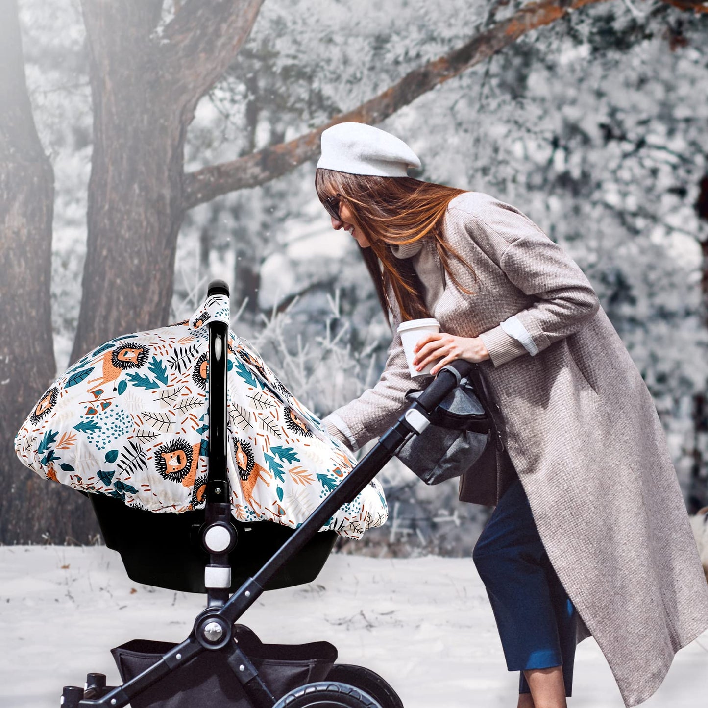 Baby Car Seat Cover, Winter Car Seat Covers For Babies, Carseat Cover Boy, Mink Carseat Canopy With Window, Cozy & Warm Cover, L