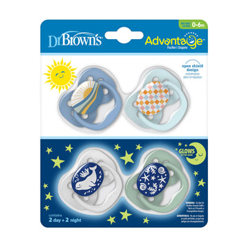 Dr. Brown'S Advantage Glow-In-The-Dark Baby Pacifier, Fully Symmetrical Soother With Soft Silicone Bulb, 0-6M, Bpa Free, Blue Su