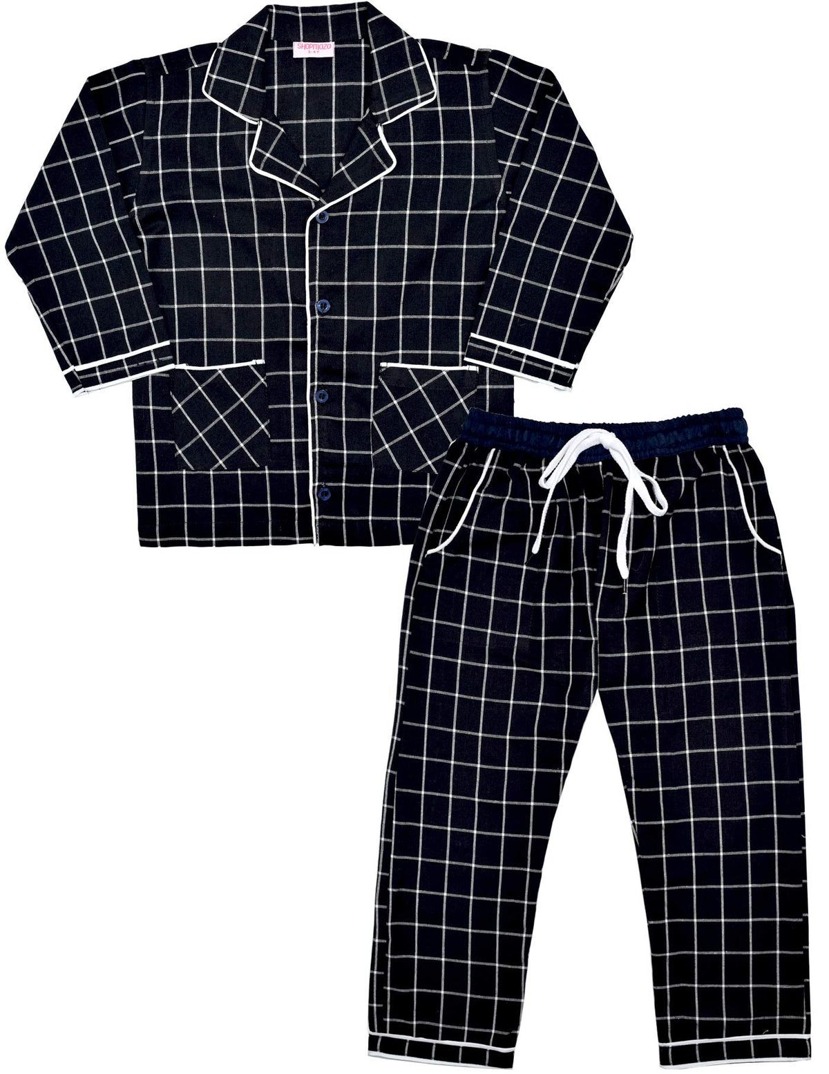 SHOPmOZO Unisex Pure Cotton Checkered Night Suit for Boys and Girls Full Pyjama with Top Combo Set (SM00321UNISEXSWPS_910 Year