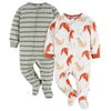 Gerber Baby Boy'S Toddler Loose Fit Flame Resistant Fleece Footed Pajamas 2-Pack, Fox Stripe, 6-9 Months