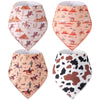 Vitalcozy 4 Pcs Western Cowboy Baby Bandana Bibs Newborn Infant Feeding Drool Bibs Wild West Cotton Bib For Drooling And Teethin