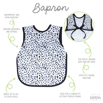 Bapronbaby Organic Dot Bapron - No Neck Tie Safer Bib For Baby & Toddler - Soft Waterproof Stain Resistant - Machine Washable -
