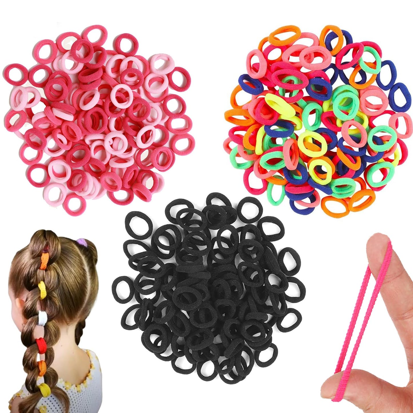 300Pcs Toddler Baby Hair Ties Bands, Soft and No Damage Cotton Hair Ponytail Holders for Kids Teens Adults, Small Seamless Elast