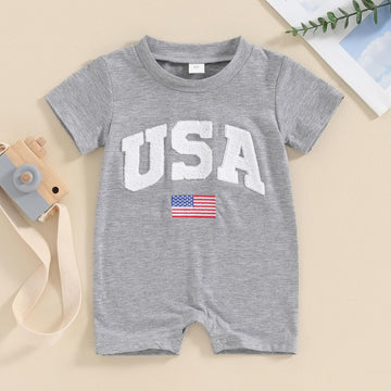 Fybitbo 4Th Of July Baby Boy Girl Outfit Usa Flag Short Sleeve Jumpsuit Romper Newborn Onesie Clothes (My First Fourth Of July B
