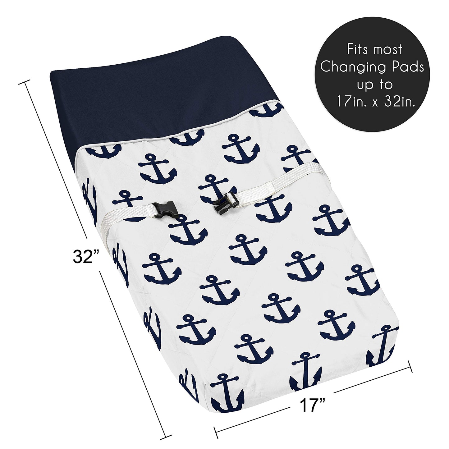 Sweet Jojo Designs Navy Blue White Anchors Boy Girl Baby Nursery Changing Pad Cover - Nautical Theme Ocean Sailboat Sea Marine S