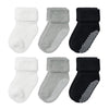 Vwu 6 Pack Baby Socks With Grips Toddler Thick Cotton Socks Anti Slip 0-10 Years Old (2 White 2 Grey 2 Black, 3-12 Months)
