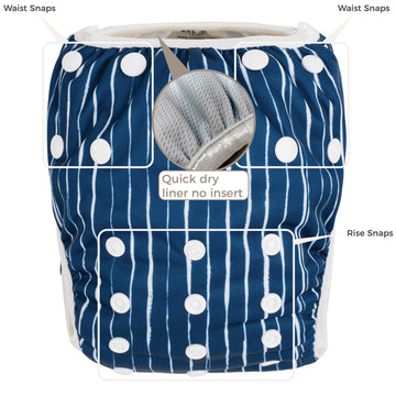 Noras Nursery Reusable Swim Diapers and Wet Bag - One Size Fully Adjustable - Seaside Unisex 3 Pack with Wet Bag