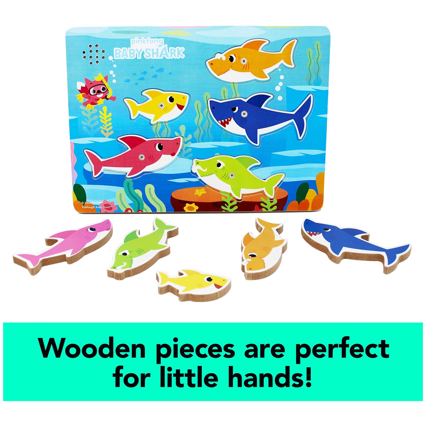 Spin Master Games, Pinkfong Baby Shark Musical Wooden Sound Puzzle, Plays Viral Song, Baby Shark Toddler Toys, for Fans of Baby