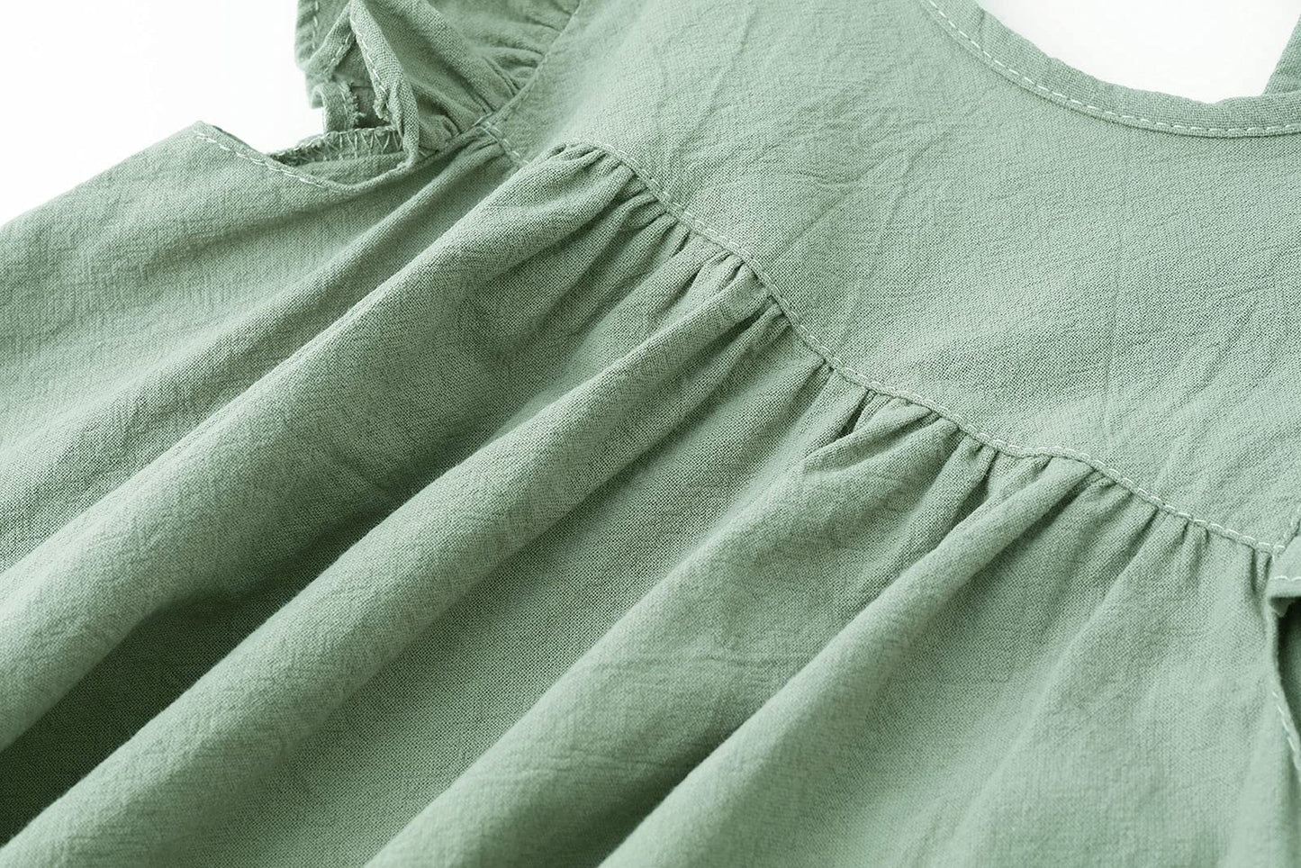 Lyxiof Toddler Baby Girl Cotton Linen Dress Ruffle Sleeve Halter Sleeveless Kids Casual Beach Dresses Green 130Cm