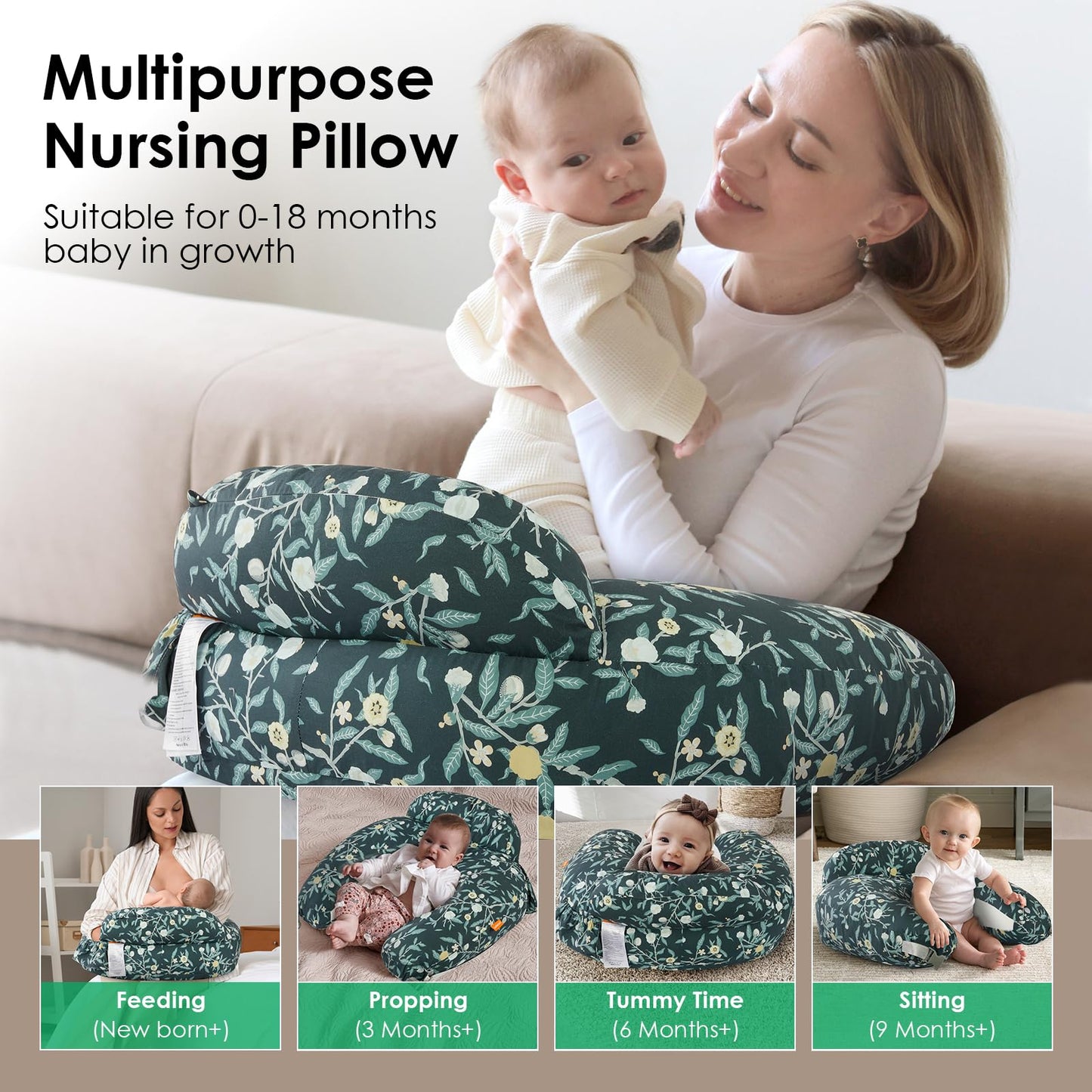Safotad Nursing Pillow For Breastfeeding, Original Breastfeeding Pillows For Support Mom And Baby, Nursing Pillows With Adjustab