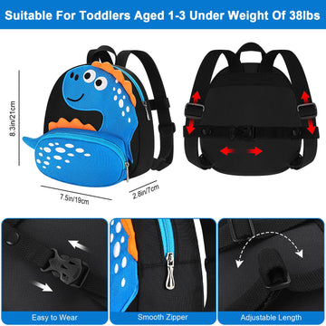 Accmor Toddler Backpack Leash, Cute Dinosaur Kids Harness Backpacks With Anti Lost Wrist Link, Adorable Child Backpack Mini Bag