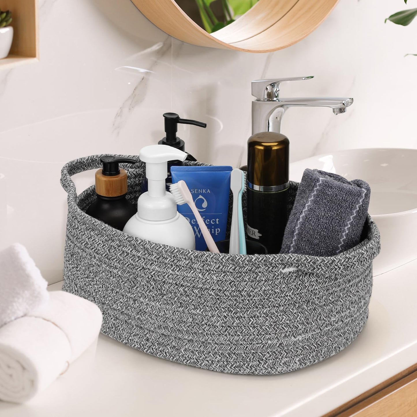 Small Woven Cotton Rope Basket Cute Baby Gift Baskets Empty Decorative Storage Basket For Organizing Shelves Closet Baby Nursery