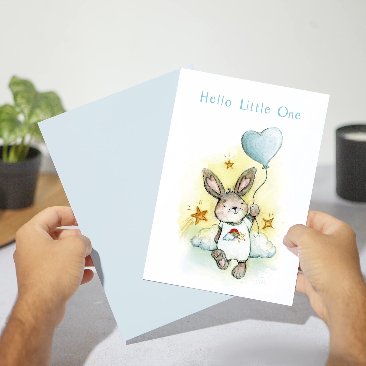 Huxters Baby Boy Cards - Cute A5 Baby Boy Cards Congratulations - Elegant Hello Congratulations Baby Boy Card With Bunny Design