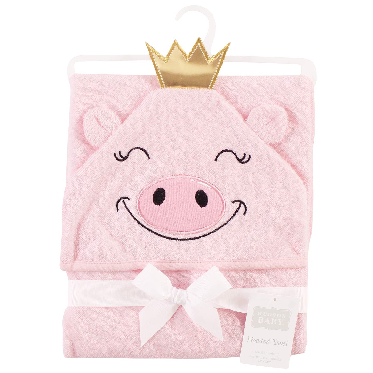 Hudson Baby Unisex Baby Cotton Animal Face Hooded Towel, Pig, One Size