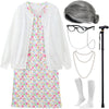 Ebytop Old Lady Costume For Kids Halloween 100Th Day Of School Girls Dress Up Granny Wig Grandma 100 Days Glasses Cane,1-Wh 10-1