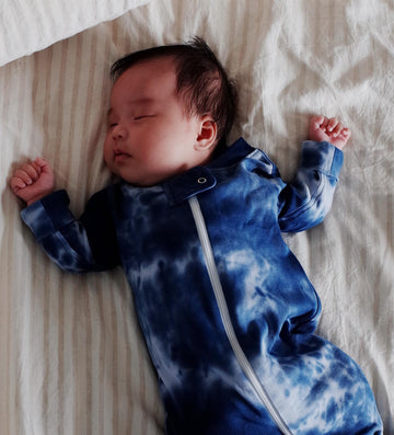 Owlivia Organic Cotton Baby Boy Girl Zip Up Sleep N Play, Footless, Long Sleeve(3-6 Months, Tie Dye Dark Navy)
