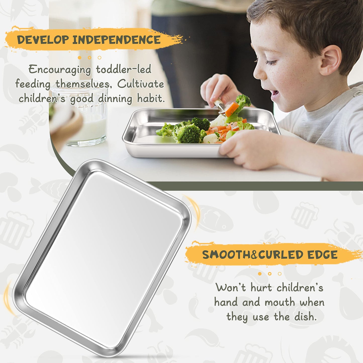 Haware 6-Piece Toddler Plates, Stainless Steel Kids Plates, Metal Dinner Dish For Children, 7.3' X 5.3' X 0.8' Feeding Baking