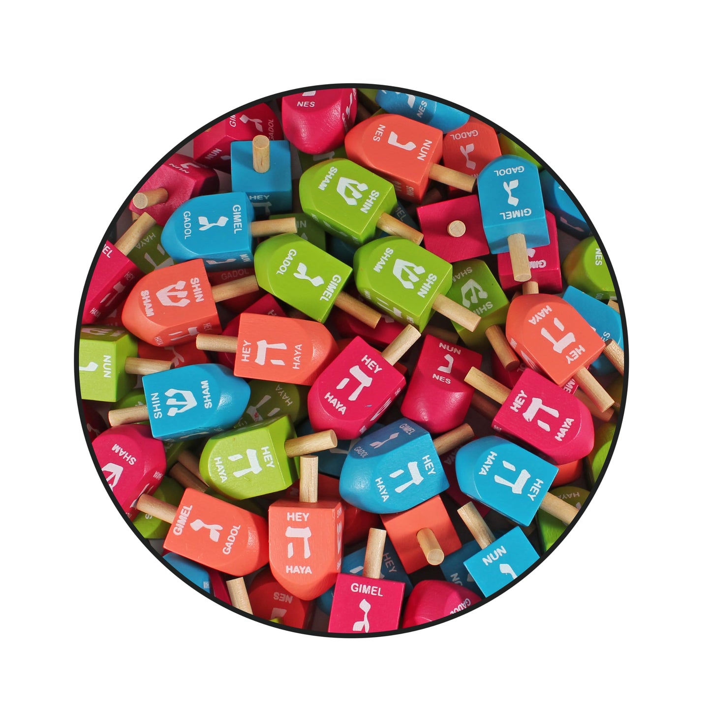 Zion Judaica Colored Wooden Dreidels 1.75' Medium Size Driedel 10 Pack Drydels In A Ziplock Bag Bulk Pack Colorful Dreidels Spi