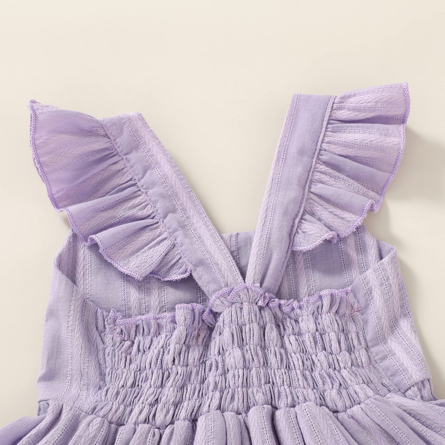 Younger Tree Toddler Baby Girl Dress Summer Outfits Flutter Sleeve Smocked Dress Kids Causal Boho Dresses Clothes (6-7T, Purple