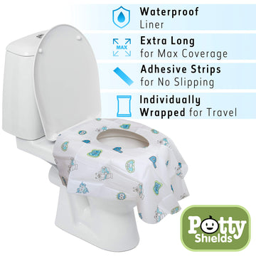 Potty Shields Toilet Seat Covers Disposable (20 Pack) - Xl Waterproof Toilet Cover For Toddlers, Kids & Adults - Portable & Indi