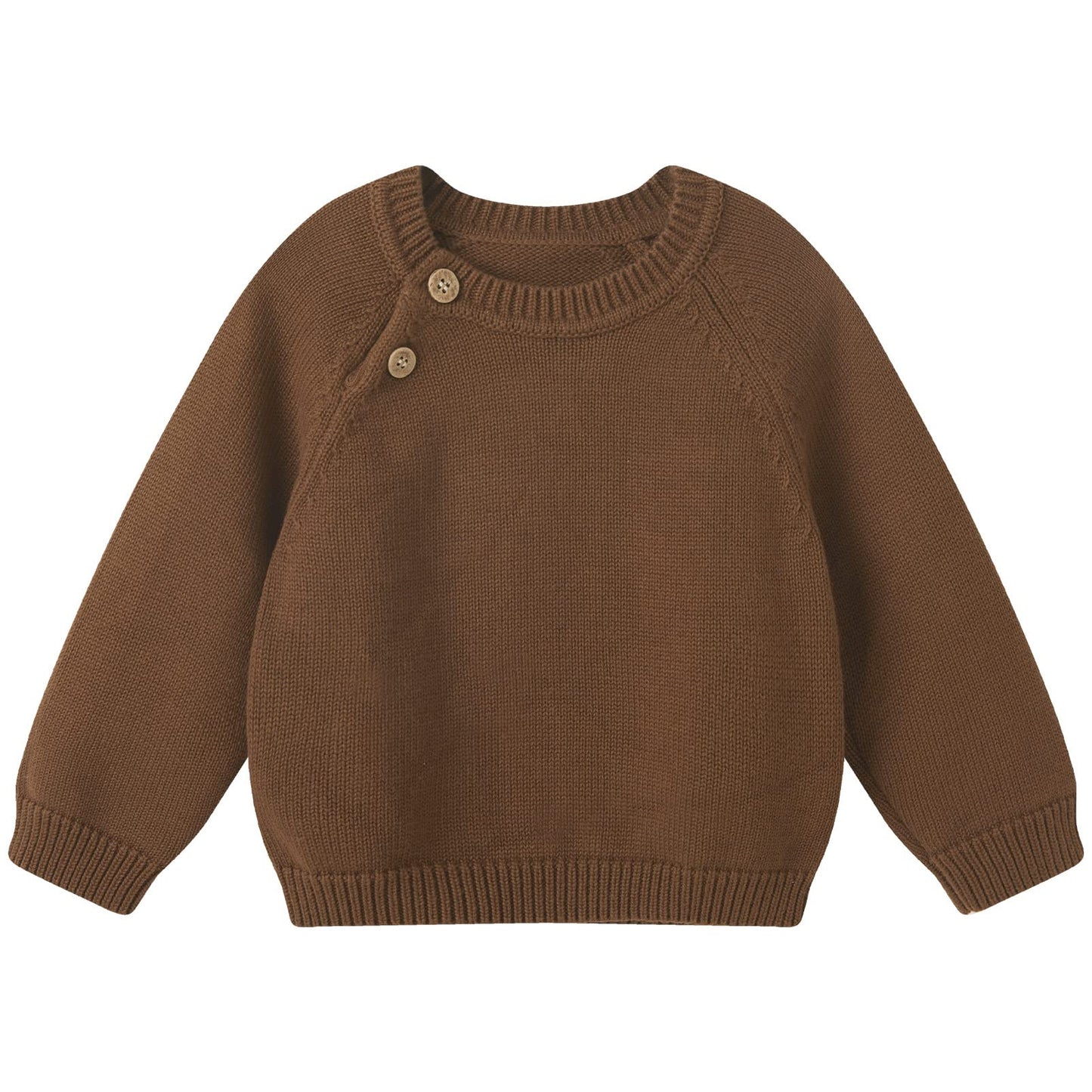 Pureborn Baby Boys Pullover Sweater Crew Neck Cotton Knit Button Closure Caramel 6-12 Months