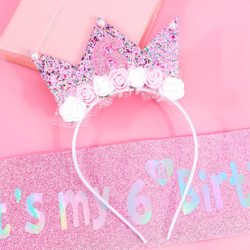Vovii 6Th Birthday Decorations For Girls, Birthday Girl Headband & Glitter Sash Set For 6 Year Old Girl Birthday Decorations, Bi