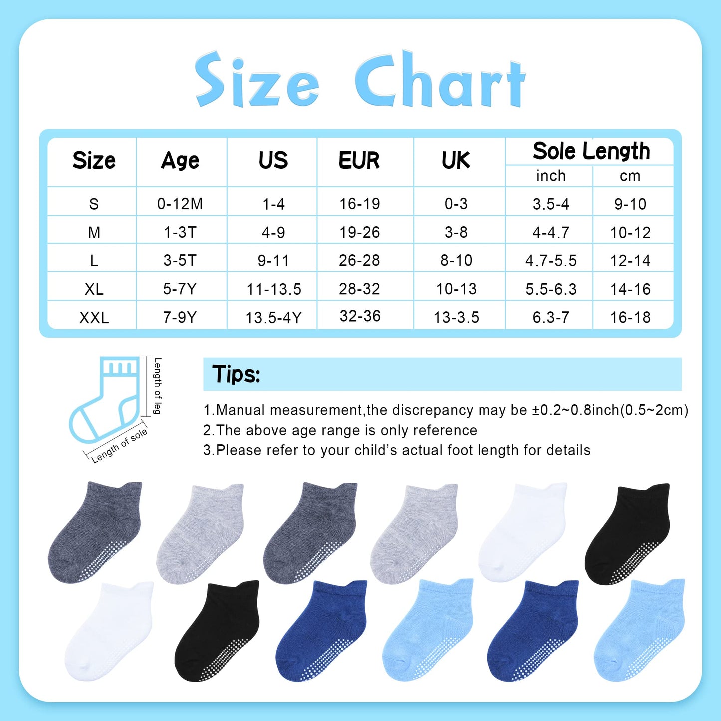 Hyzgb Toddler Socks Boys With Non Slip Grips 3T-4T-5T 12 Pairs Cotton Ankle Gripper Socks For Toddler Little Kids 3-4-5 Years Ol