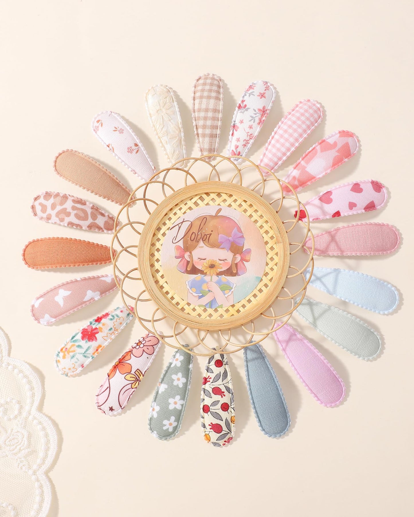 Doboi 40Pcs Toddler Hair Clips Baby Girl Hair Bows Clips Floral Print Non Slip Wrapped Snap Heart Shaped Hairpins Flower Clips F