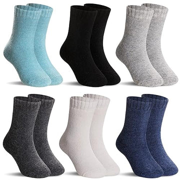Kids Merino Wool Socks Boys Girls Hiking Boot Winter Thermal Warm Cozy Soft Toddler Thick Crew Socks 6 Pairs (6 Pairs Solid Colo
