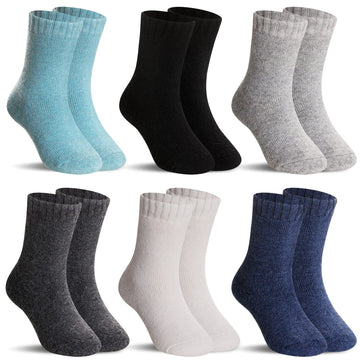 Kids Merino Wool Socks Boys Girls Hiking Boot Winter Thermal Warm Cozy Soft Toddler Thick Crew Socks 6 Pairs (6 Pairs Solid Colo