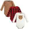 Hudson Baby Unisex Baby Cotton Long-Sleeve Bodysuits, Brown Bear 3-Pack, 3-6 Months