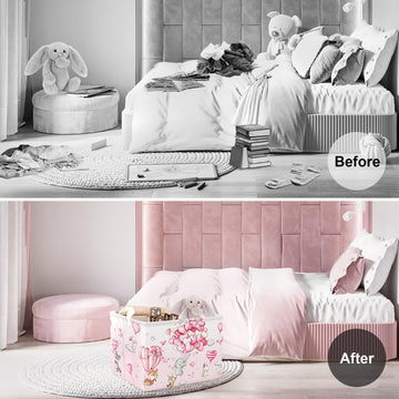 Clastyle Hot Air Balloon Animal Baby Laundry Hamper Kid Storage Basket Boy Girl Gift Toy Box Pink Collapsible Large Clothes Orga