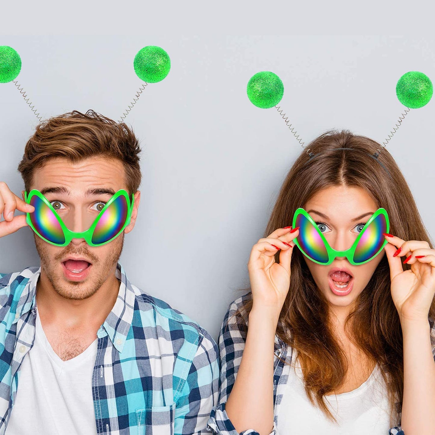 Dolkoic 4Pcs Halloween Alien Headband And Glasses,Alien Martian Antenna Headband Set Costume Party Favors Accessory For Adults A