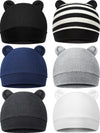 6 Pieces Newborn Baby Hat Bear Ears Infant Caps Baby Boy Girl Toddler Hats Infant Beanie Caps For 0-3 Months (Black White, Black