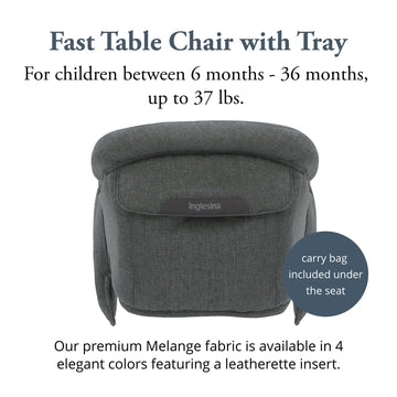 Inglesina Fast Table Chair - Charcoal Gray Melange + Fast Dining Tray - Portable High Chair For Baby & Toddlers, 6-36 Months - F