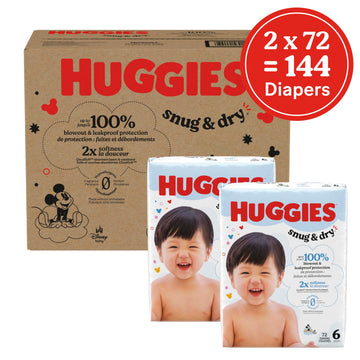 Huggies Size 6 Diapers, Snug & Dry Baby Diapers, Size 6 (35+ Lbs), 144 Count (2 Packs Of 72), Packaging May Vary