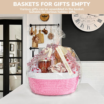 Chicvita Pink Baskets For Gifts Empty, Small Woven Basket For Storage, Baby Gift Basket For Diapers, Storage Basket For Dogs, Ca