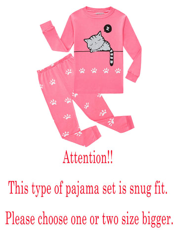 Family Feeling Cat Baby Girls Long Sleeve Pajamas Sets 100% Cotton Pyjamas Infant Kids Pjs Size 18-24 Months