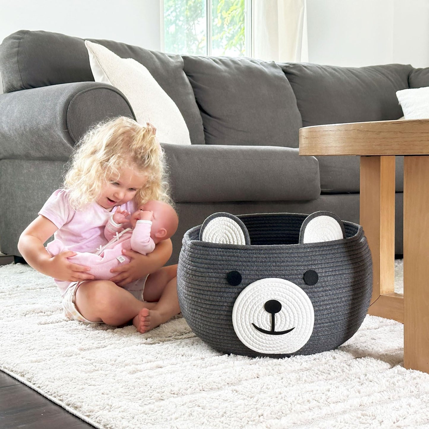 Cherrynow Cotton Rope Basket Baby Cute Storage Basket For Organizing, Medium Toy Basket Empty Gift Basket With Handles, Woven Ro