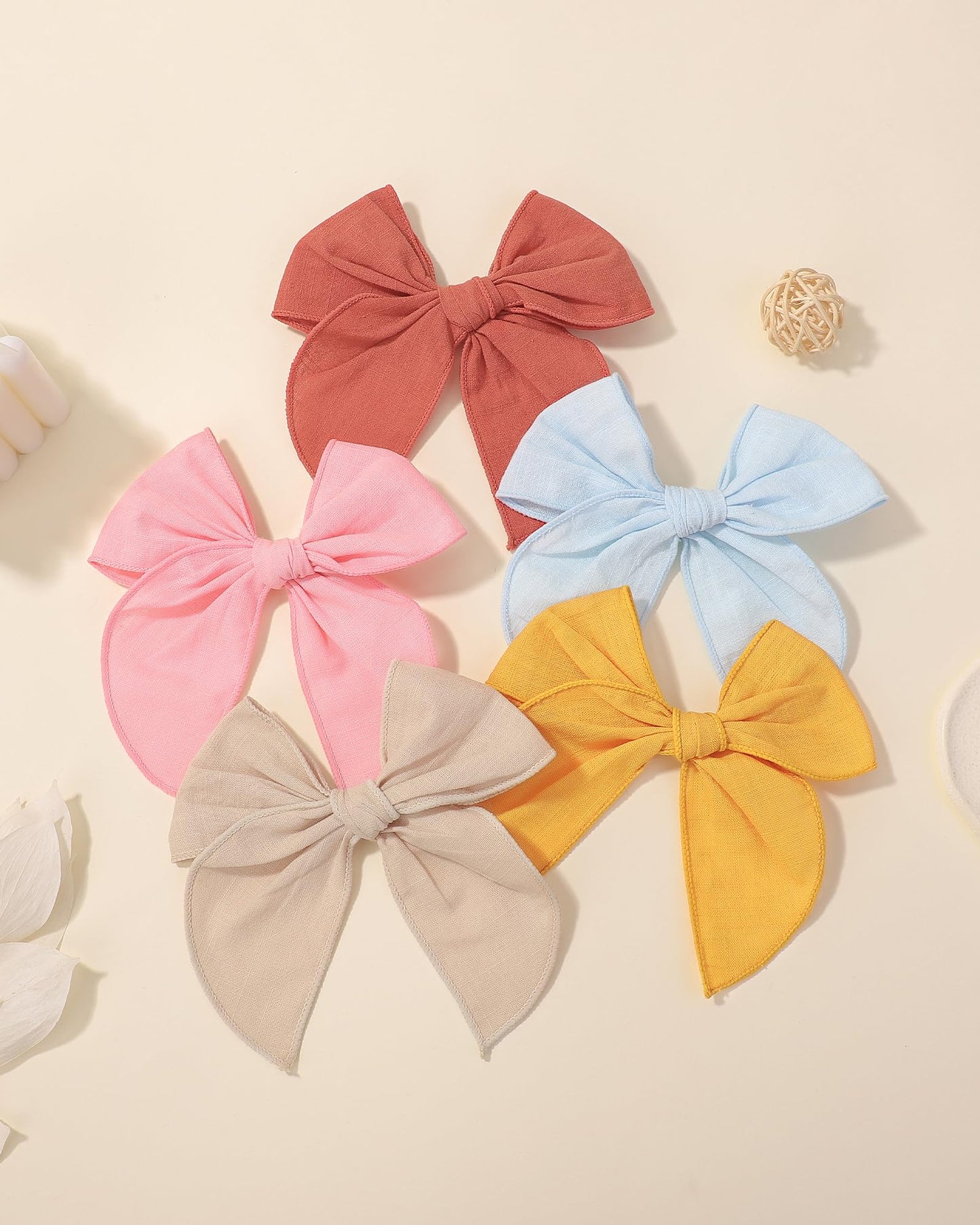Doboi 20Pcs Fable Bows 4.5 Inch Hair Clips Baby Girls Cotton Linen Bows For Girls Solid Color Hair Accessories For Baby Toddlers