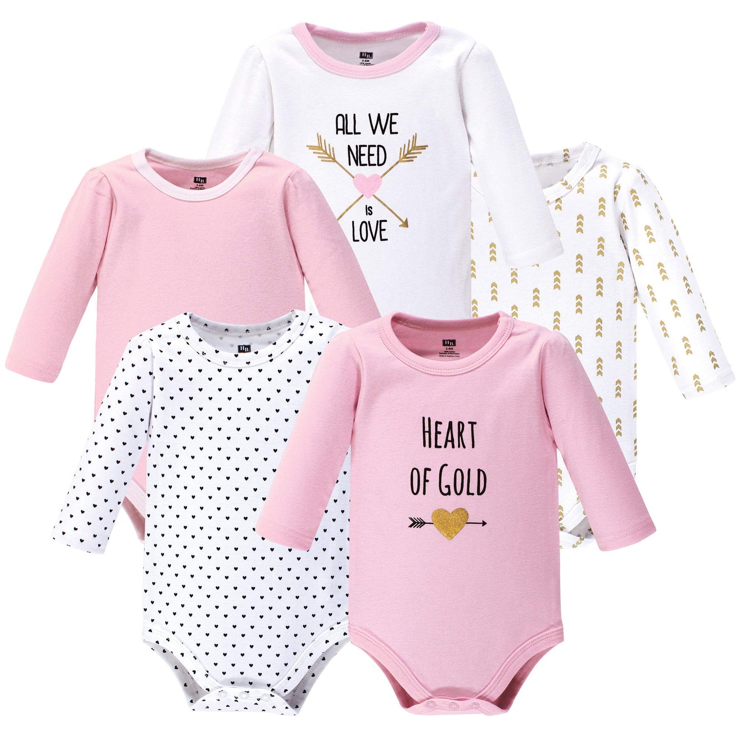 Hudson Baby Unisex Baby Cotton Long-Sleeve Bodysuits T Shirt Set, Heart, 6-9 Months Us