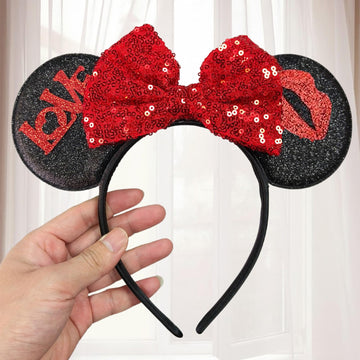 Tebwpiy Valentines Day Headband Hair Bands Mouse Ears Red Love Lips Bow Sequin Headbands For Women Valentines Day Parties Kids C