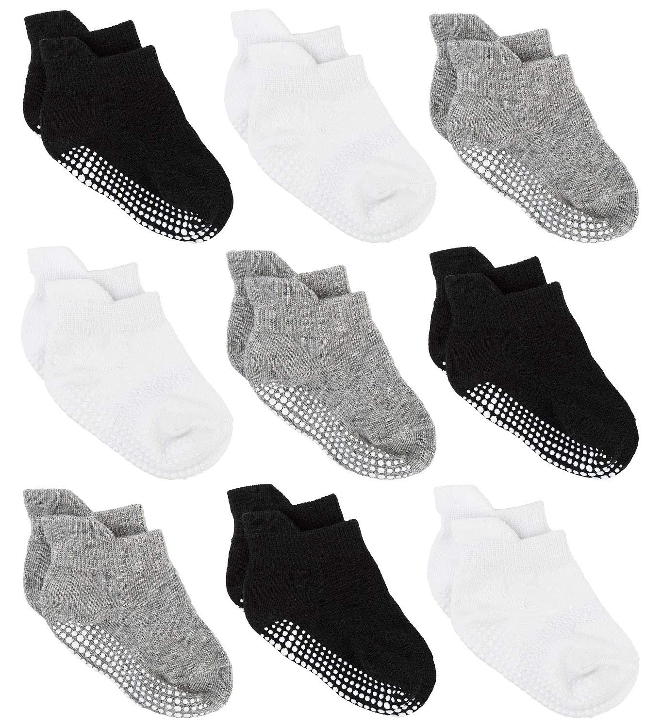 Zaples Baby Non Slip Grip Ankle Socks With Non Skid Soles For Infants Toddlers Kids Boys Girls, Assorted 9 Pack, 12-36 Months