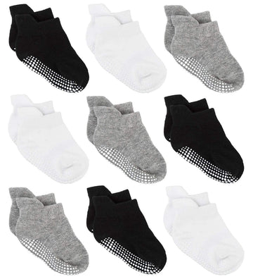 Zaples Baby Non Slip Grip Ankle Socks With Non Skid Soles For Infants Toddlers Kids Boys Girls, Assorted 9 Pack, 12-36 Months