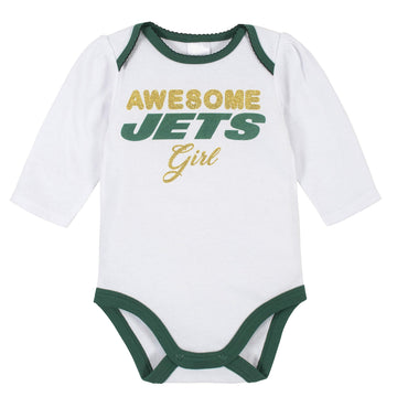 Gerber Nfl New York Jets 3 Pack Bodysuit Footed Pant And Cap Registry Gift Set, Green/White New York Jets, 6-9M