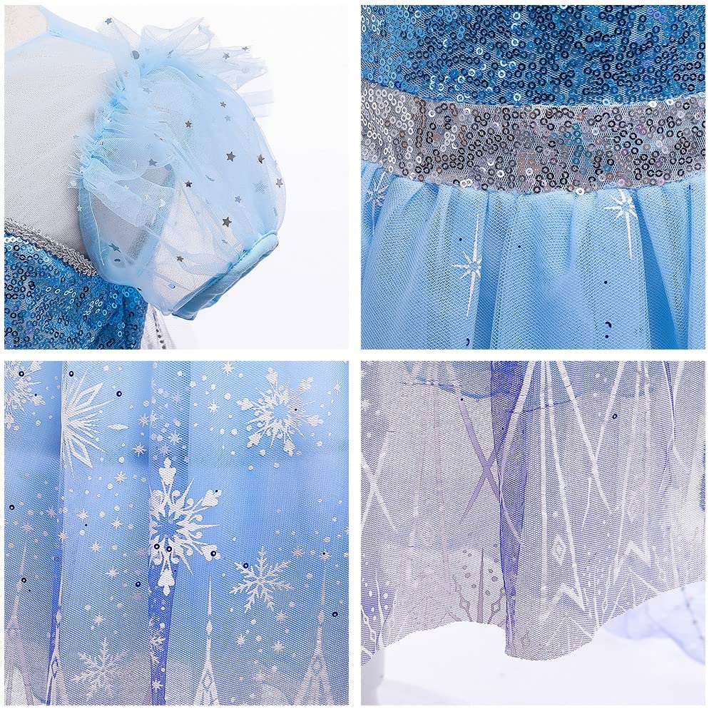 Rexreii Girls Frozen Elsa Princess Sequins Dress Halloween Costume Christmas Birthday Evening Party Ball Gown W/Accessories 6-7T