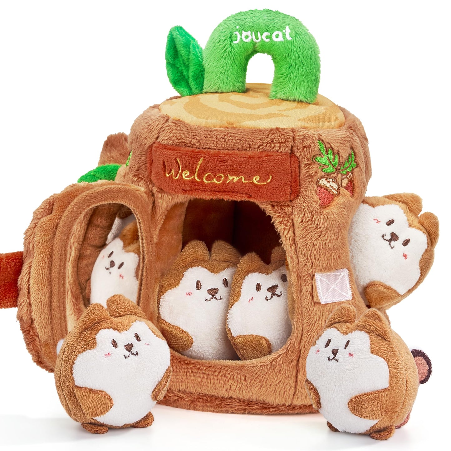 JoyCat Baby Toys 6-12 Months - Soft Baby Treehouse with 5 Sensory Squirrels - Rattle, Crinkle Paper, Squeaker, Mirror, Busy Mont