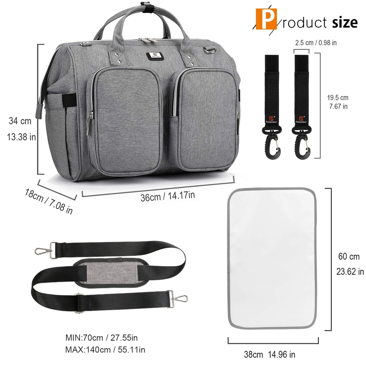 Diaper Bag Totes With Changing Pad & Stroller Straps, Large Portable Newborn Baby Bags, Unisex And Stylish Travel Diaper Backpac