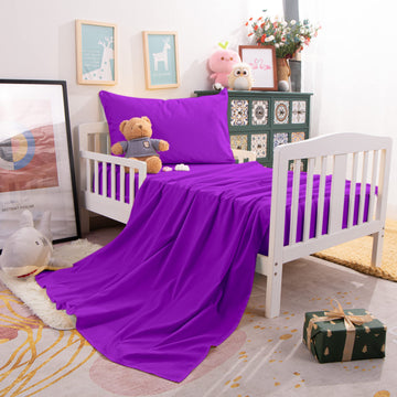 Ntbay Toddler Sheet Set - 3-Piece Microfiber Crib Sheet Set - Flat Sheet, Fitted Sheet, Pillowcase - Solid Toddler Bedding, Purp